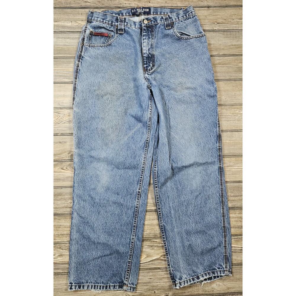 US Polo Assn Carpenter Jeans Mens Denim 36x32 Blue Vintage Skater Wide Leg Baggy